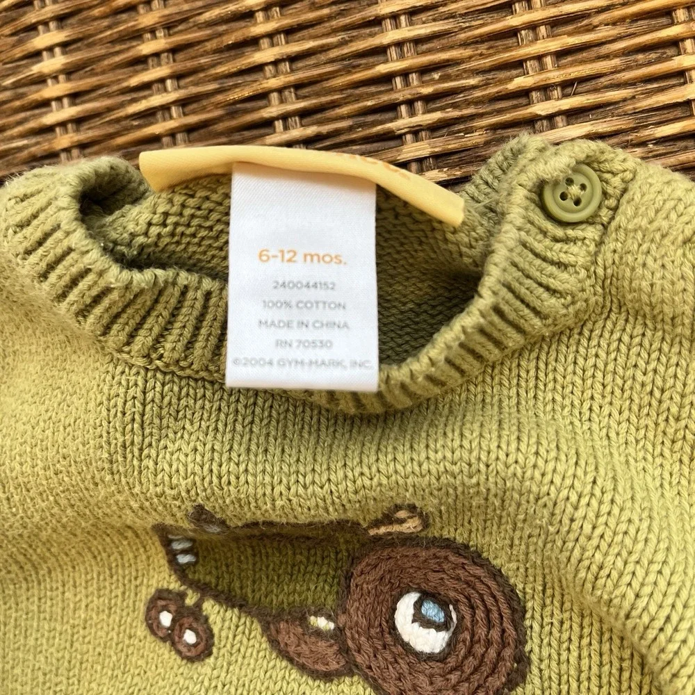 Gymboree Vintage‎ Petting Zoo Green Tractor Cotton Sweater Size 6-12 Months